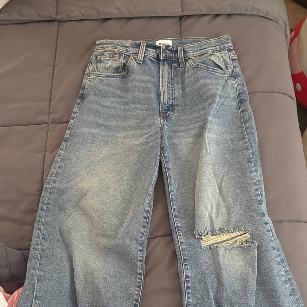 Hudson Jeans Light Blue Distressed Wide-Leg Jeans